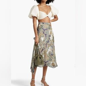 NWOT VERONICA BEARD Women’s Karima paisley-print silk-chiffon midi skirt
